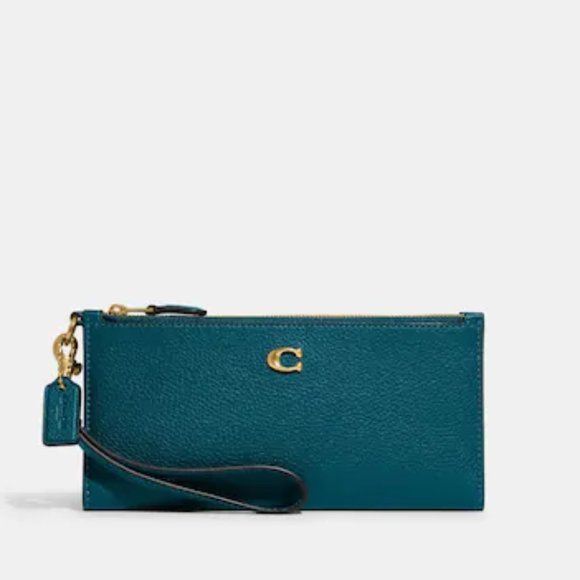 ❤️ Coach Double Zip Wallet Brass/Blue - Picture 2 of 10